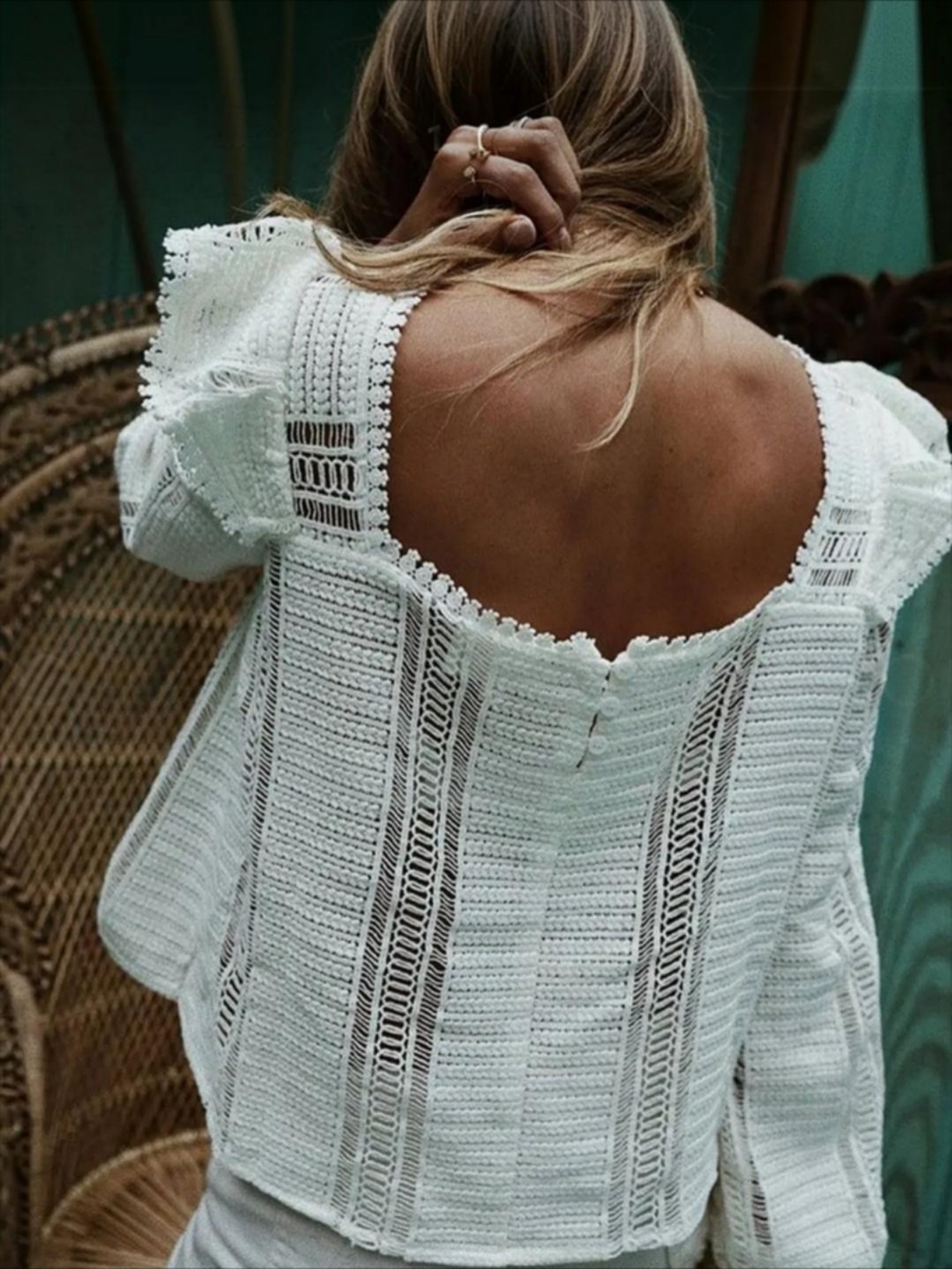 Sézane Line Blouse Ecru 38 M Cotton Lace Ruffle Romantic Top - Picture 5 of 13